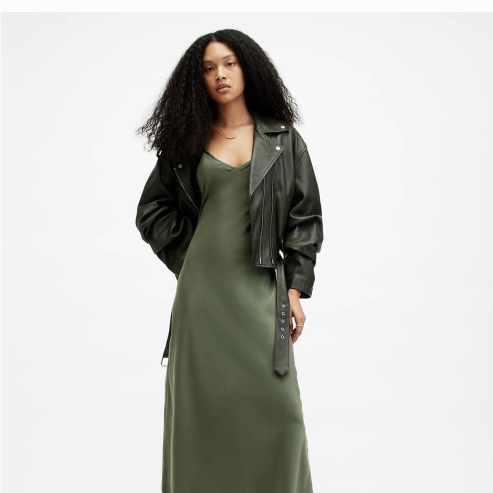 All saints Olive green slip dress